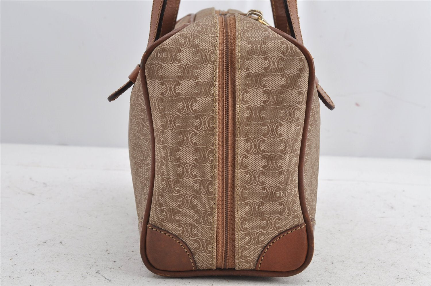Authentic CELINE Macadam Blason Shoulder Hand Bag Purse PVC Leather Beige 1608K