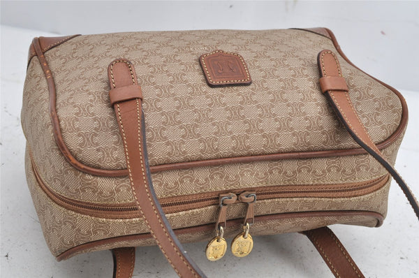 Authentic CELINE Macadam Blason Shoulder Hand Bag Purse PVC Leather Beige 1608K