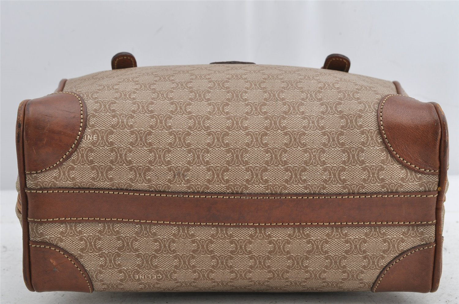 Authentic CELINE Macadam Blason Shoulder Hand Bag Purse PVC Leather Beige 1608K