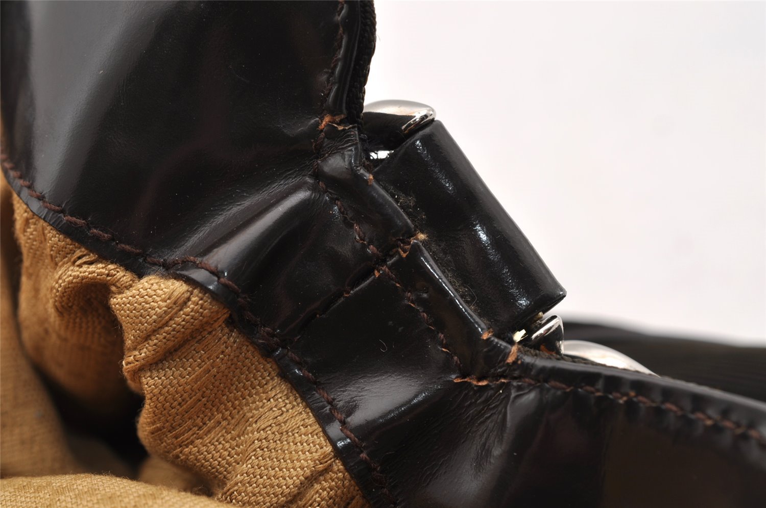 Authentic GUCCI Vintage Bamboo 2Way Shoulder Tote Bag Nylon Leather Brown 1609I