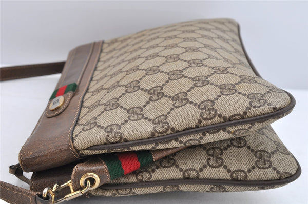 Authentic GUCCI Web Sherry Line Shoulder Cross Bag GG PVC Leather Brown 1609K