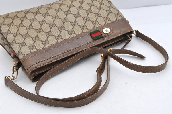 Authentic GUCCI Web Sherry Line Shoulder Cross Bag GG PVC Leather Brown 1609K