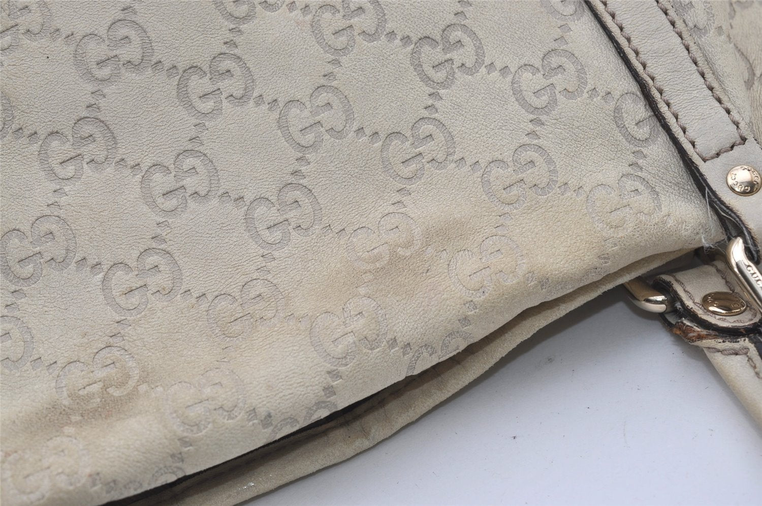 Authentic GUCCI Guccissima Shoulder Tote Bag GG Leather 197953 White 1610I