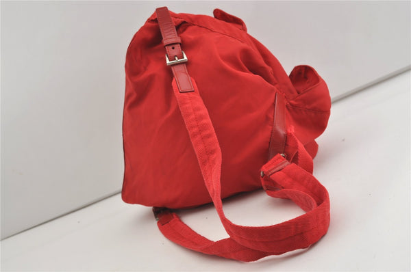 Authentic PRADA Vintage Nylon Tessuto Leather Drawstring Backpack Red 1610J