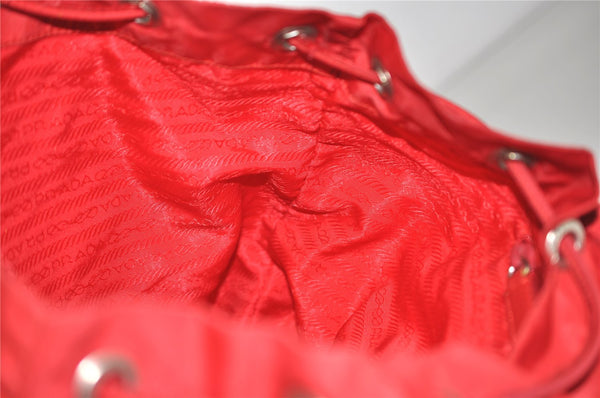 Authentic PRADA Vintage Nylon Tessuto Leather Drawstring Backpack Red 1610J