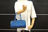Authentic Louis Vuitton Epi Soufflot Hand Bag Blue M52225 LV 1618I