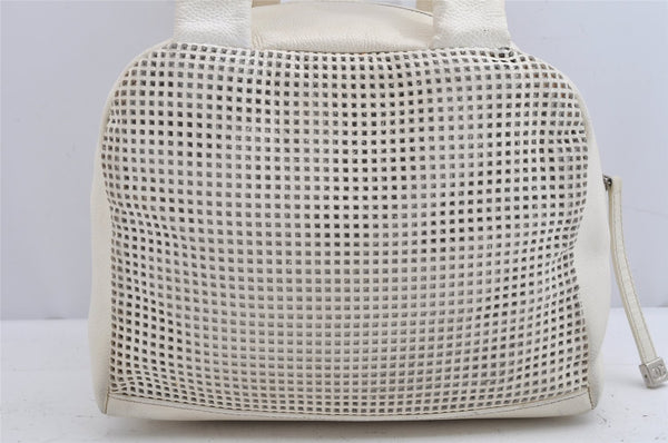 Authentic CHANEL Punching Caviar Skin CC Logo Hand Boston Bag Purse White 1618K