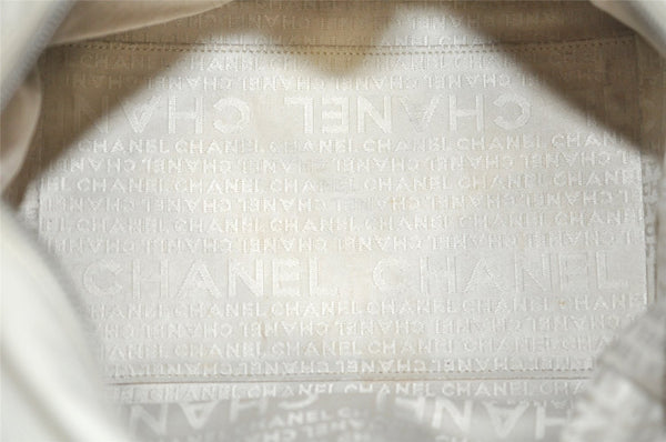 Authentic CHANEL Punching Caviar Skin CC Logo Hand Boston Bag Purse White 1618K