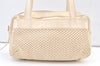 Authentic CHANEL Cotton Leather CC Logo Hand Boston Bag Purse White Cream 1619K
