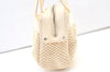 Authentic CHANEL Cotton Leather CC Logo Hand Boston Bag Purse White Cream 1619K