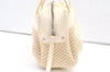 Authentic CHANEL Cotton Leather CC Logo Hand Boston Bag Purse White Cream 1619K