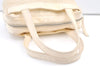 Authentic CHANEL Cotton Leather CC Logo Hand Boston Bag Purse White Cream 1619K