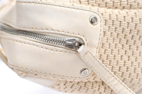 Authentic CHANEL Cotton Leather CC Logo Hand Boston Bag Purse White Cream 1619K