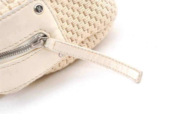Authentic CHANEL Cotton Leather CC Logo Hand Boston Bag Purse White Cream 1619K
