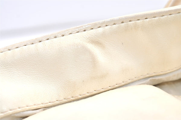 Authentic CHANEL Cotton Leather CC Logo Hand Boston Bag Purse White Cream 1619K