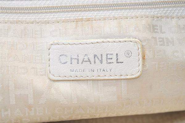 Authentic CHANEL Cotton Leather CC Logo Hand Boston Bag Purse White Cream 1619K