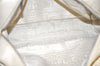 Authentic CHANEL Cotton Leather CC Logo Hand Boston Bag Purse White Cream 1619K