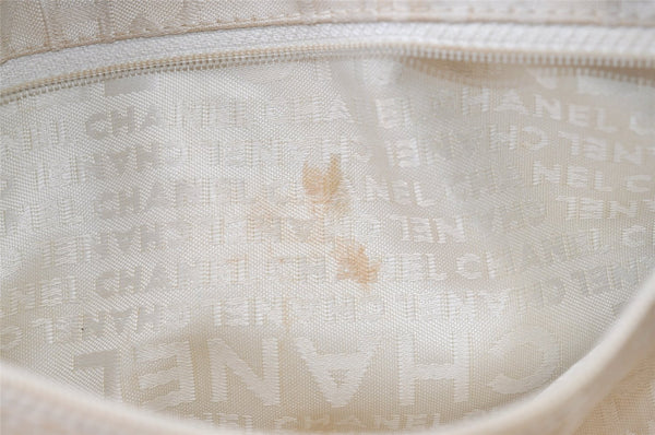 Authentic CHANEL Cotton Leather CC Logo Hand Boston Bag Purse White Cream 1619K