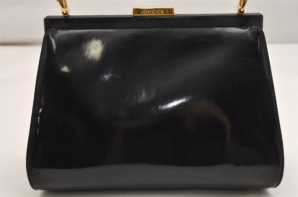 Authentic GUCCI Vintage Shoulder Hand Bag Purse Enamel Black 1621K