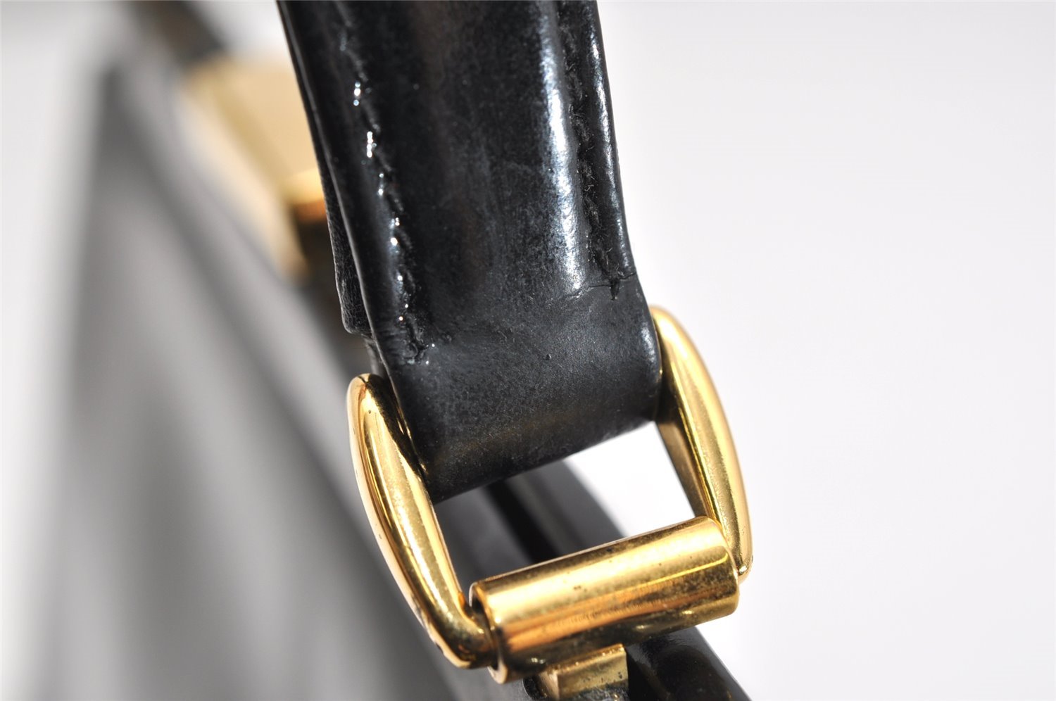 Authentic GUCCI Vintage Shoulder Hand Bag Purse Enamel Black 1621K