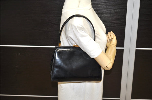 Authentic GUCCI Vintage Shoulder Hand Bag Purse Enamel Black 1621K