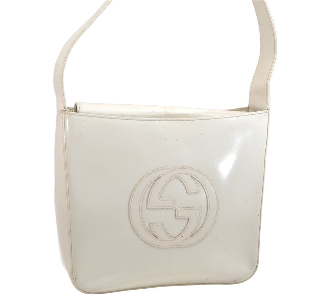 Authentic GUCCI Vintage Shoulder Bag Purse Enamel White Junk 1622K