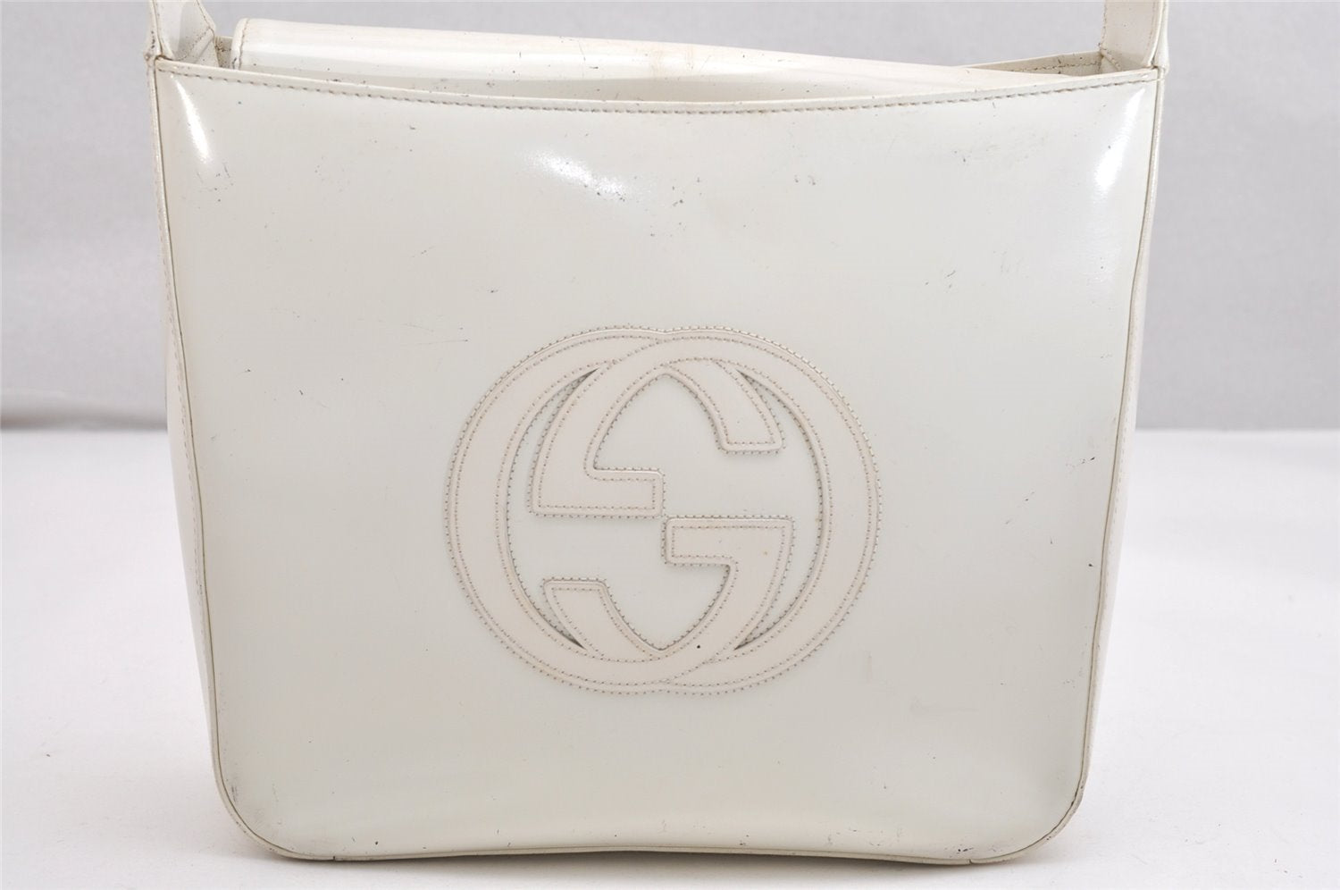 Authentic GUCCI Vintage Shoulder Bag Purse Enamel White Junk 1622K