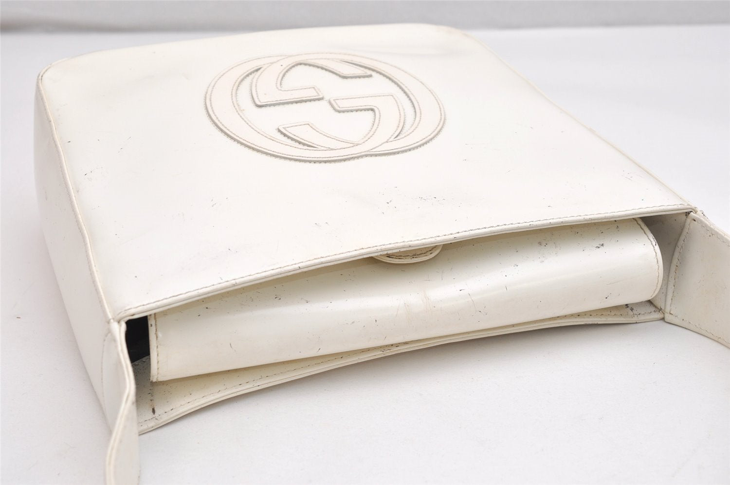 Authentic GUCCI Vintage Shoulder Bag Purse Enamel White Junk 1622K