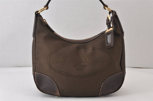 Authentic PRADA Vintage Canvas Leather Shoulder Hand Bag Purse Brown 1625K