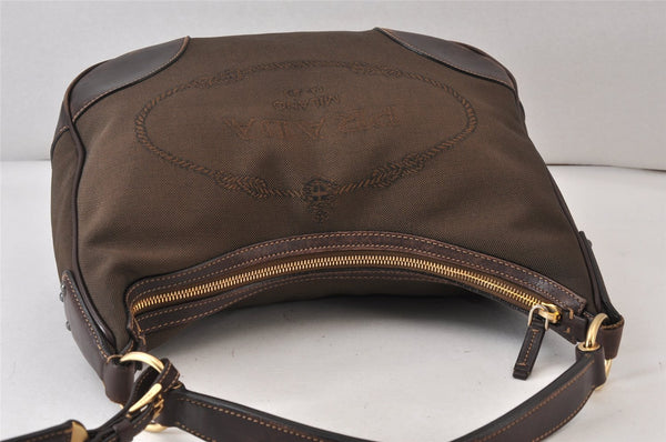 Authentic PRADA Vintage Canvas Leather Shoulder Hand Bag Purse Brown 1625K