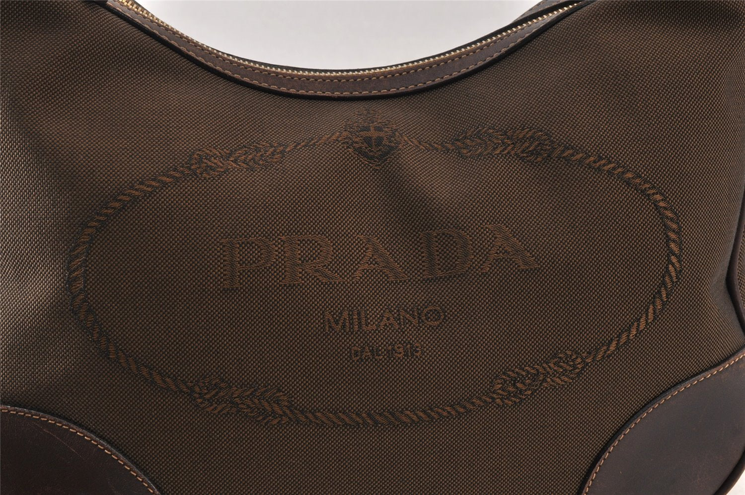 Authentic PRADA Vintage Canvas Leather Shoulder Hand Bag Purse Brown 1625K