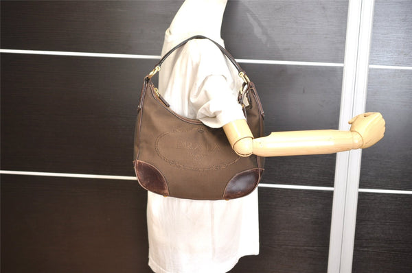 Authentic PRADA Vintage Canvas Leather Shoulder Hand Bag Purse Brown 1625K