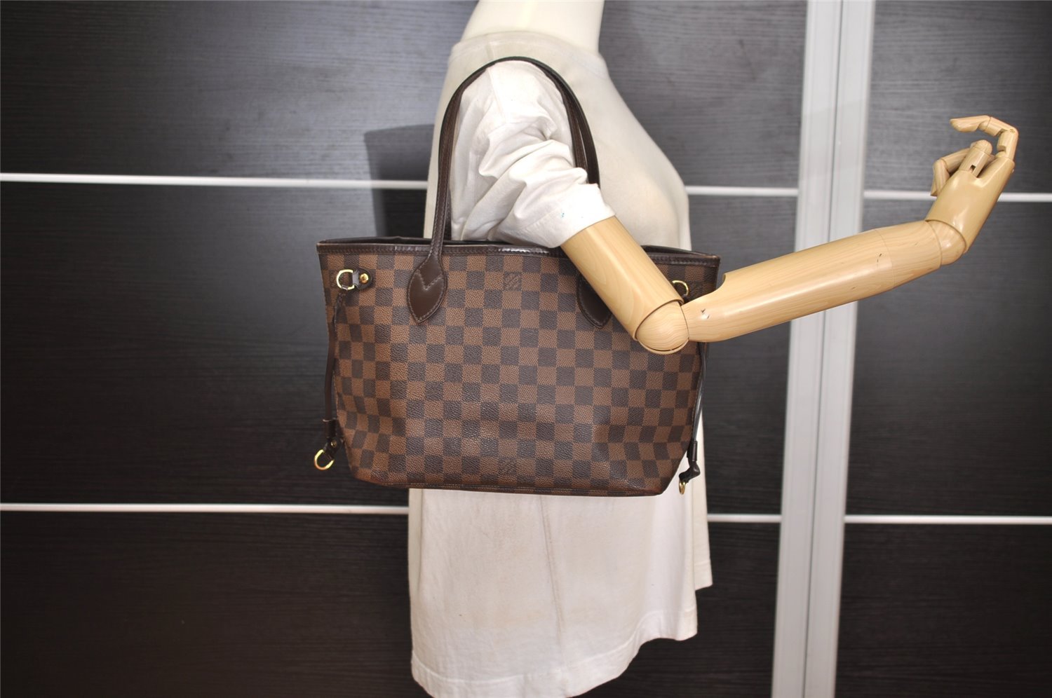 Authentic Louis Vuitton Damier Neverfull PM Shoulder Tote Bag N51109 LV 1626J