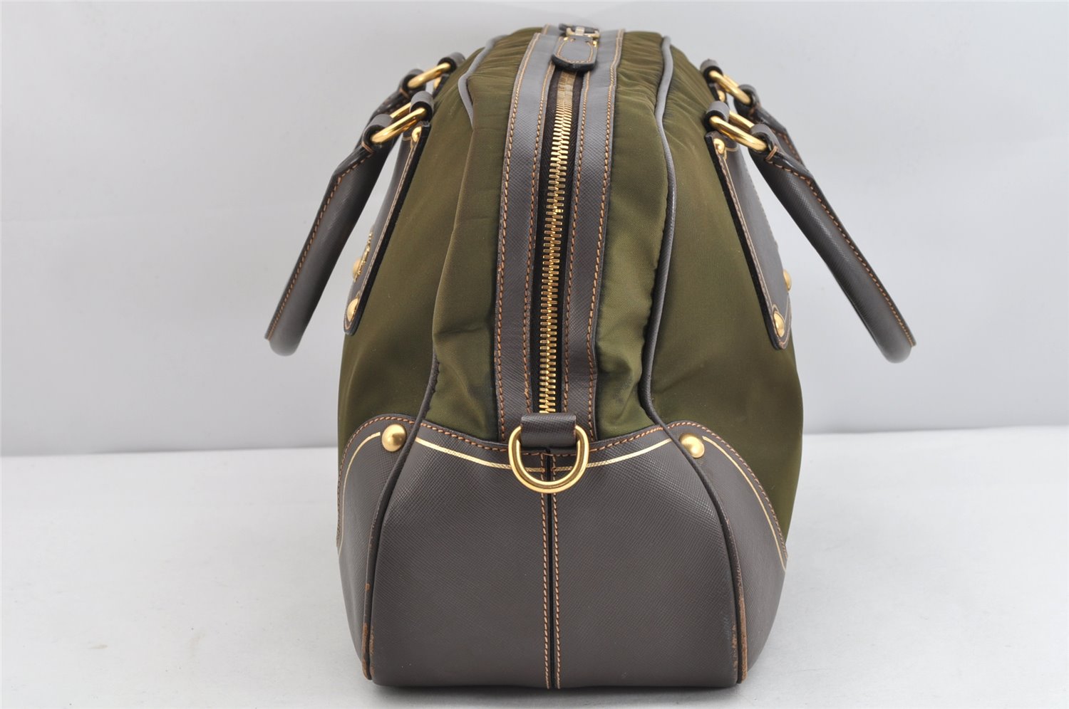 Authentic PRADA Nylon Leather 2Way Hand Bag Khaki Green 1626K