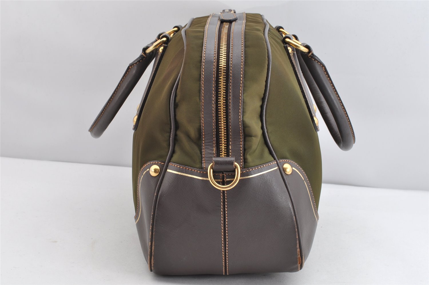 Authentic PRADA Nylon Leather 2Way Hand Bag Khaki Green 1626K