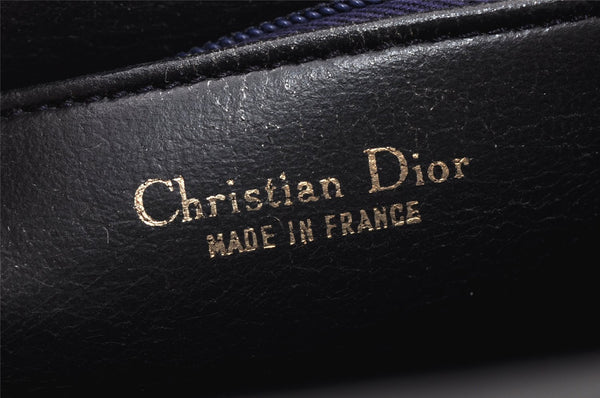 Authentic Christian Dior Shoulder Cross Body Bag Purse Leather Navy Blue 1628K