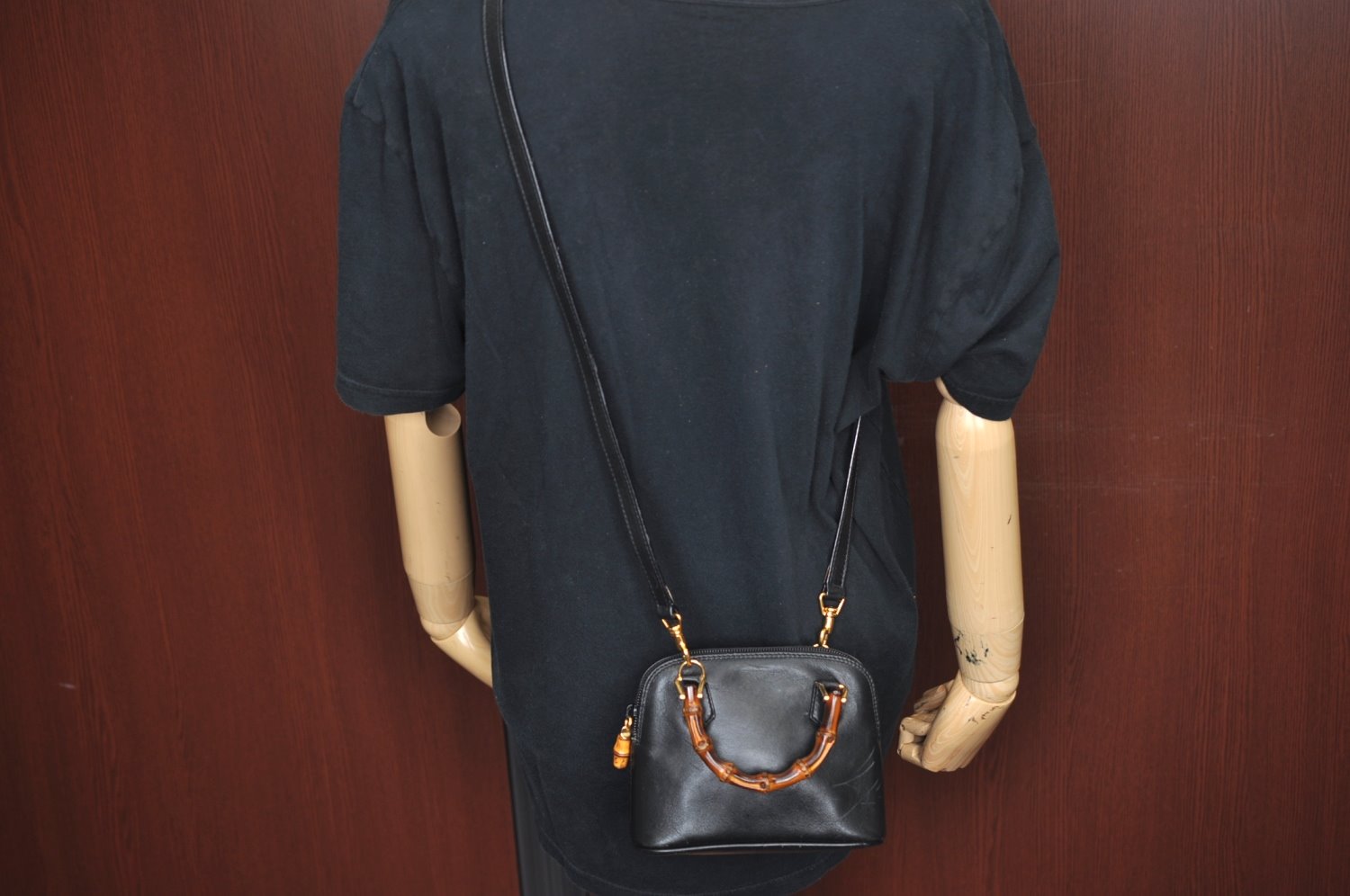Authentic GUCCI Bamboo 2way Hand Shoulder Crossbody Bag Leather Black Junk 1629H