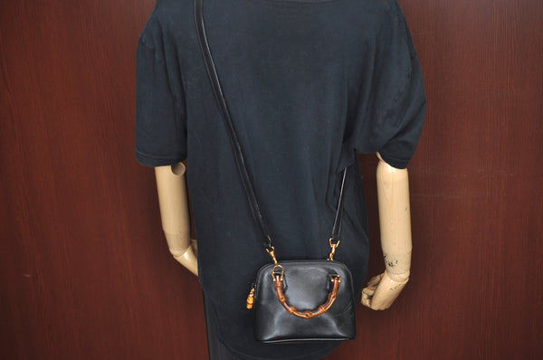 Authentic GUCCI Bamboo 2way Hand Shoulder Crossbody Bag Leather Black Junk 1629H