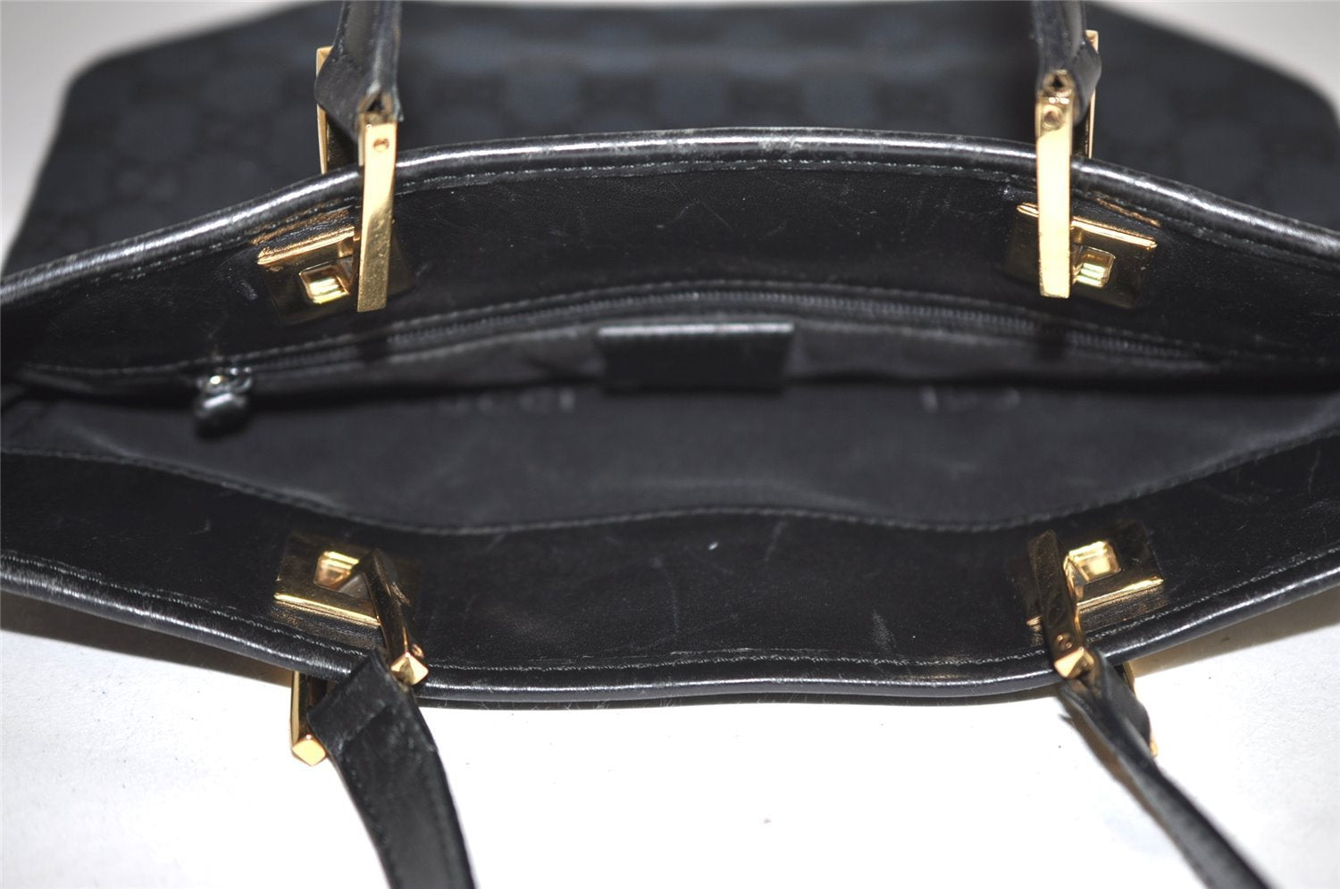 Authentic GUCCI Vintage Shoulder Tote Bag GG Canvas Leather 0021099 Black 1629I