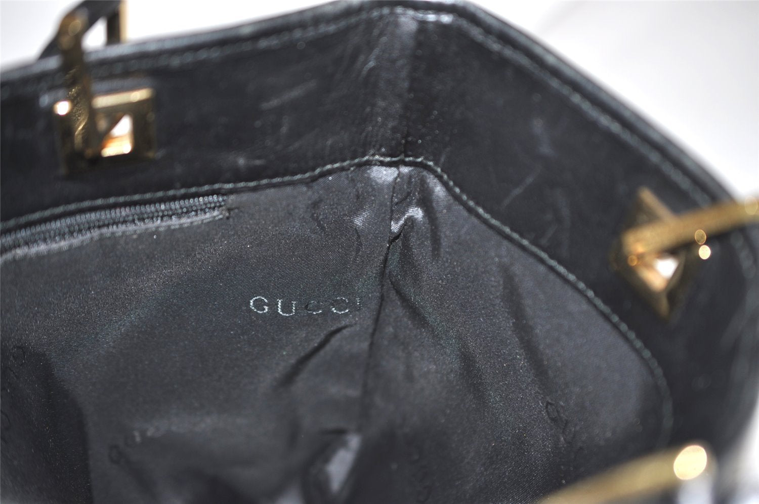 Authentic GUCCI Vintage Shoulder Tote Bag GG Canvas Leather 0021099 Black 1629I