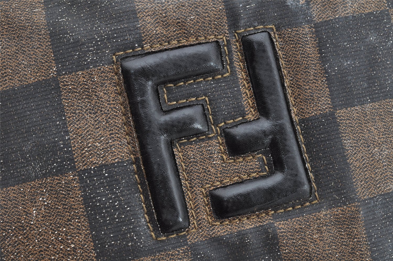 Authentic FENDI Vitange Pequin Check Shoulder Bag PVC Leather Brown Black 1629K