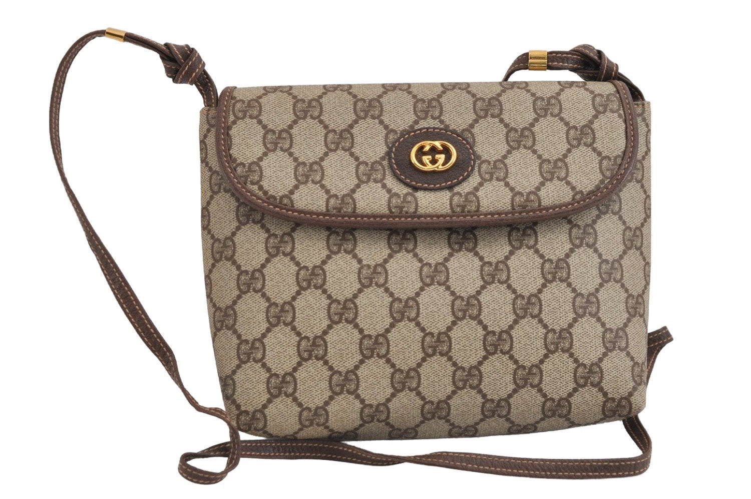 Authentic GUCCI Shoulder Cross Body Bag Purse GG PVC Leather Brown Junk 1630J