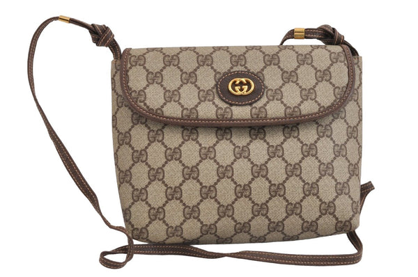 Authentic GUCCI Shoulder Cross Body Bag Purse GG PVC Leather Brown Junk 1630J