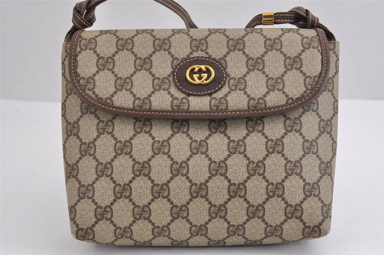 Authentic GUCCI Shoulder Cross Body Bag Purse GG PVC Leather Brown Junk 1630J