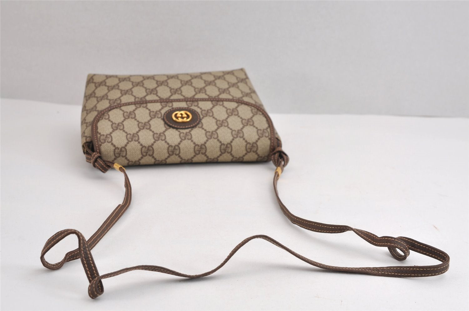 Authentic GUCCI Shoulder Cross Body Bag Purse GG PVC Leather Brown Junk 1630J