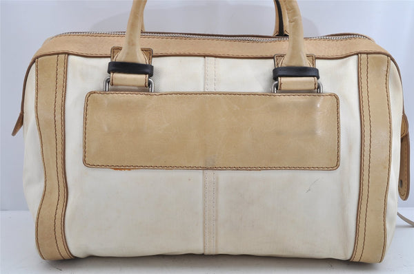 Authentic Chloe Vintage ALICE Hand Boston Bag Canvas Leather Cream Beige 1630K