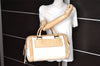 Authentic Chloe Vintage ALICE Hand Boston Bag Canvas Leather Cream Beige 1630K