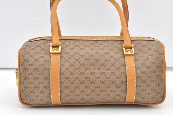 Authentic GUCCI Micro GG PVC Leather Hand Boston Bag Purse Brown 1631K