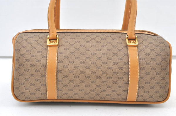 Authentic GUCCI Micro GG PVC Leather Hand Boston Bag Purse Brown 1631K