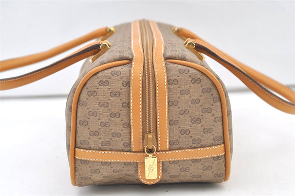 Authentic GUCCI Micro GG PVC Leather Hand Boston Bag Purse Brown 1631K
